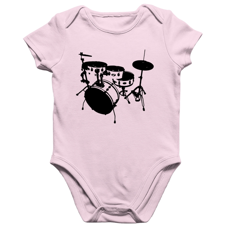 Body Bebê Algodão Bateria Música Baterista - Rosa Bebê