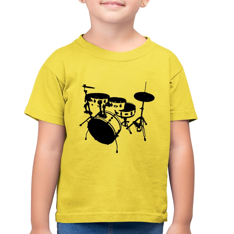 Camiseta Algodão Infantil Bateria Música Baterista - Amarelo Canário