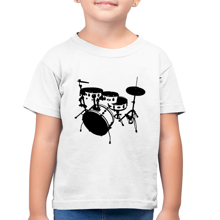 Camiseta Algodão Infantil Bateria Música Baterista - Branca