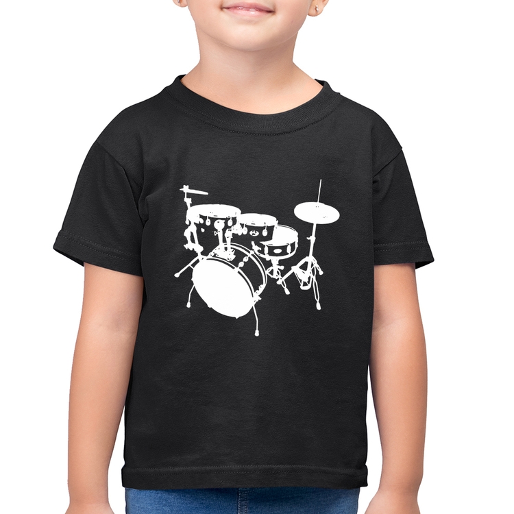 Camiseta Algodão Infantil Bateria Música Baterista