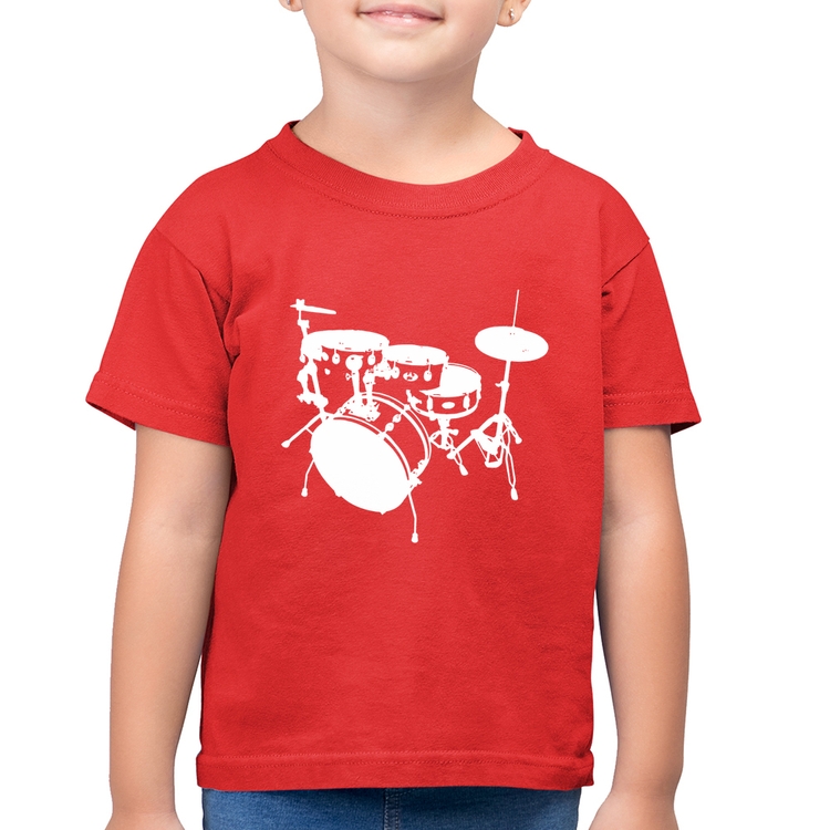 Camiseta Algodão Infantil Bateria Música Baterista - Vermelha