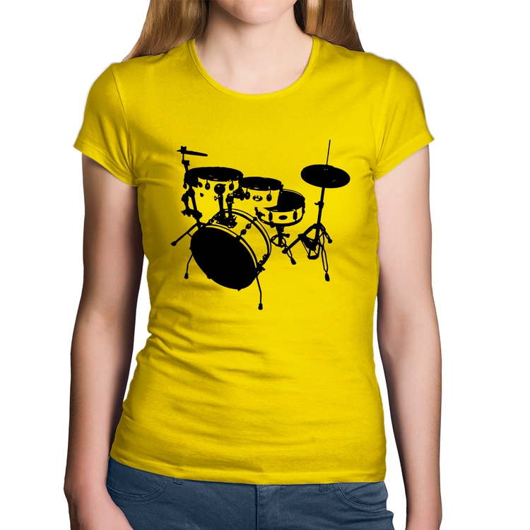 Baby Look Algodão Bateria Música Baterista - Amarela