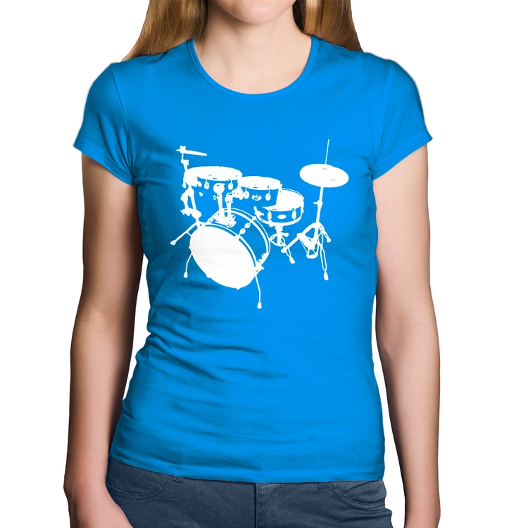 Baby Look Algodão Bateria Música Baterista - Azul