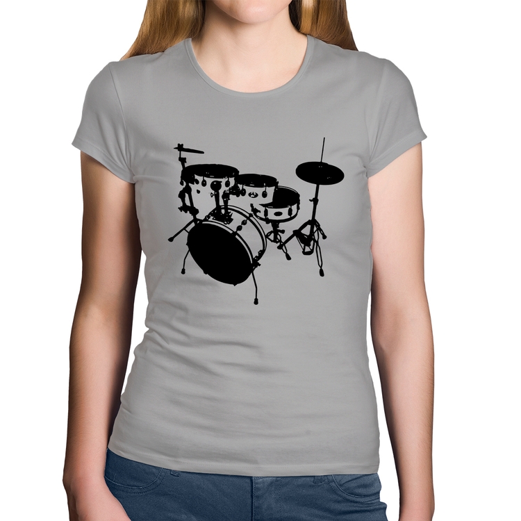 Baby Look Algodão Bateria Música Baterista - Cinza