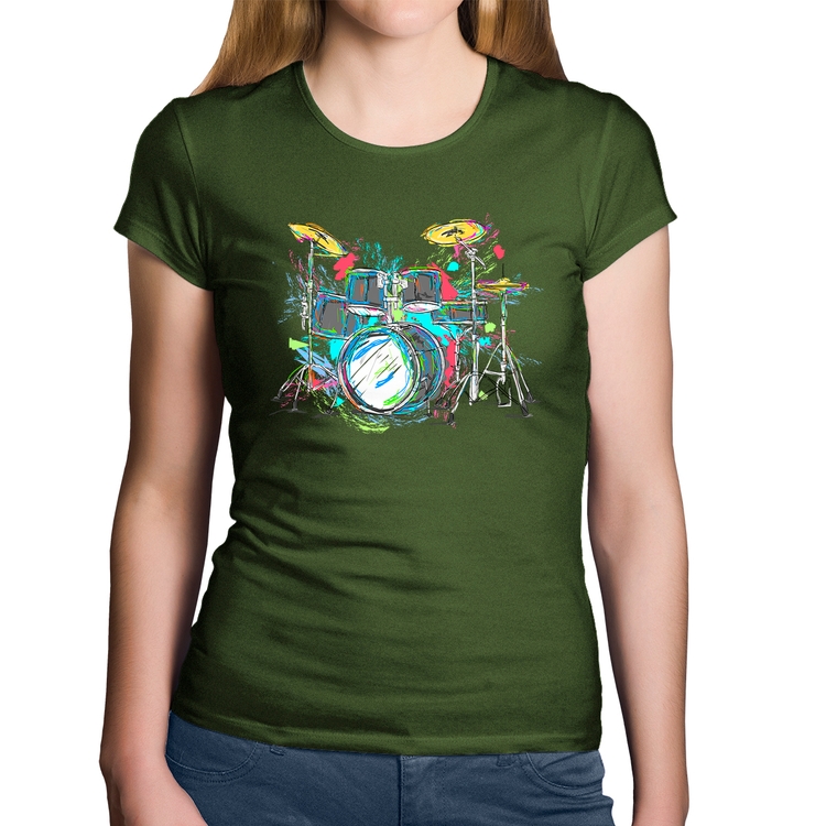 Baby Look Algodão Bateria Arte - Musgo