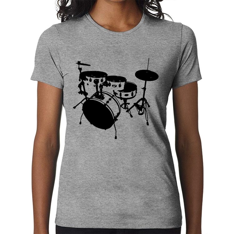 Baby Look Bateria Música Baterista - Cinza