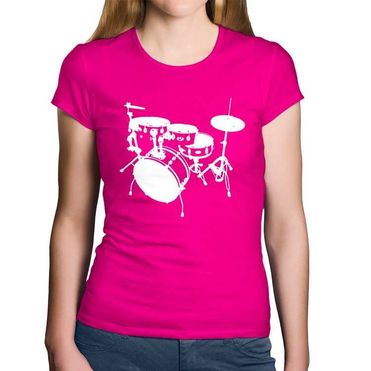 Baby Look Algodão Bateria Música Baterista - Rosa