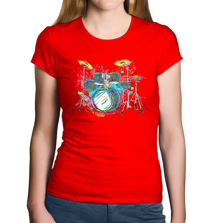 Baby Look Algodão Bateria Arte - Vermelha