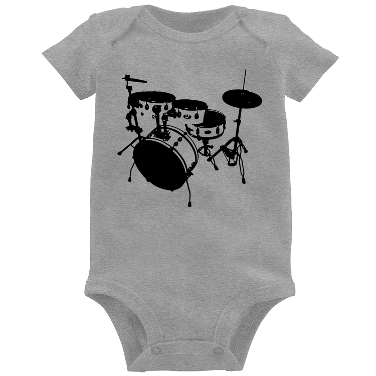 Body Bebê Bateria Música Baterista - Cinza