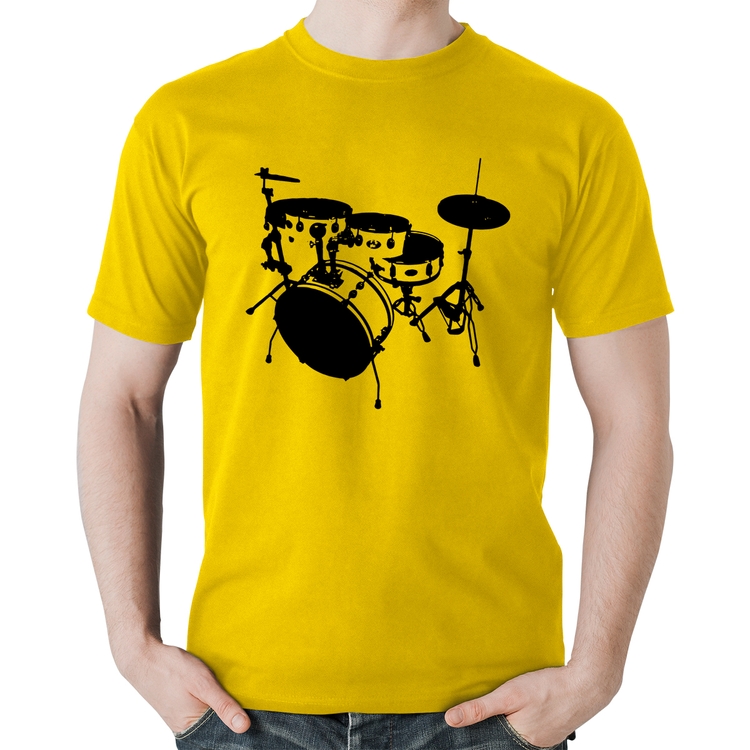 Camiseta Algodão Bateria Música Baterista - Amarela