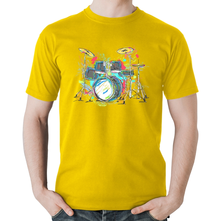 Camiseta Algodão Bateria Arte - Amarela