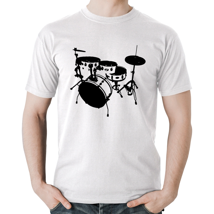 Camiseta Algodão Bateria Música Baterista - Branca