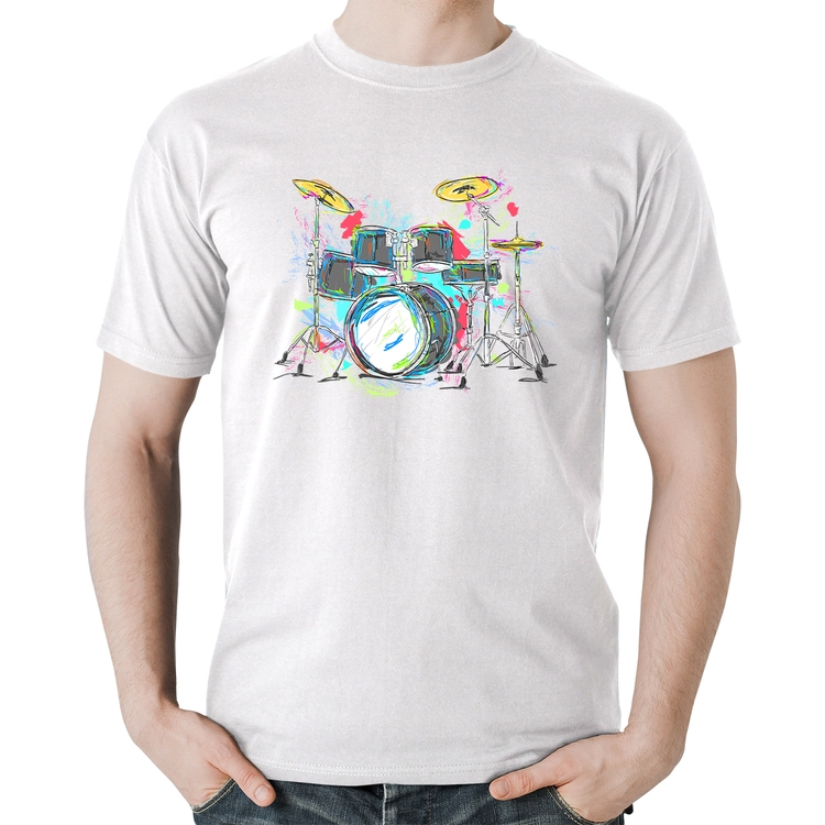 Camiseta Algodão Bateria Arte - Branca