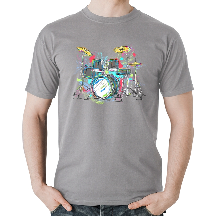 Camiseta Algodão Bateria Arte - Cinza