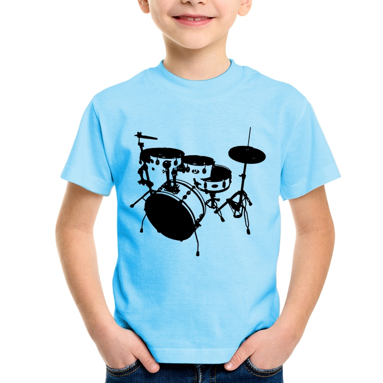 Camiseta Infantil Bateria Música Baterista - Azul Bebê