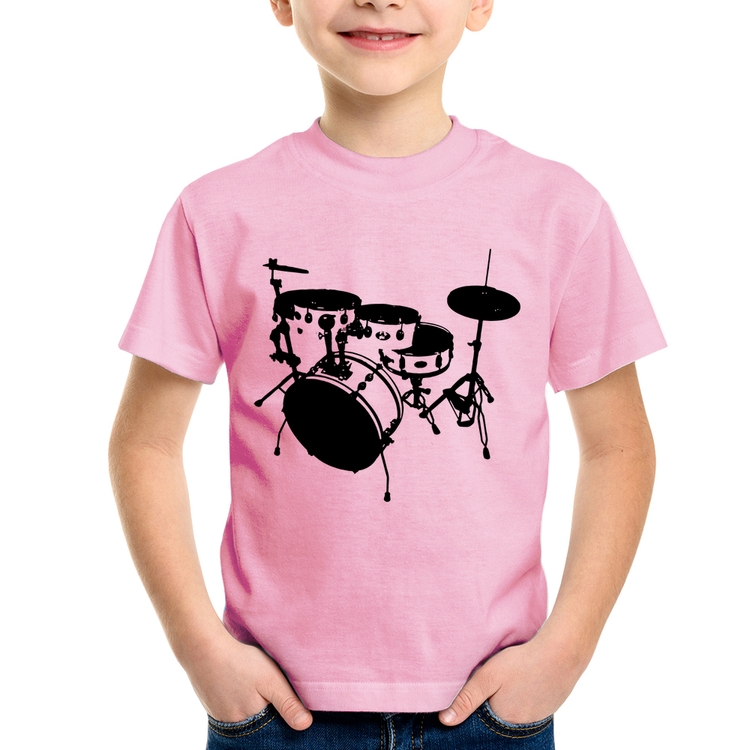 Camiseta Infantil Bateria Música Baterista - Rosa Bebê