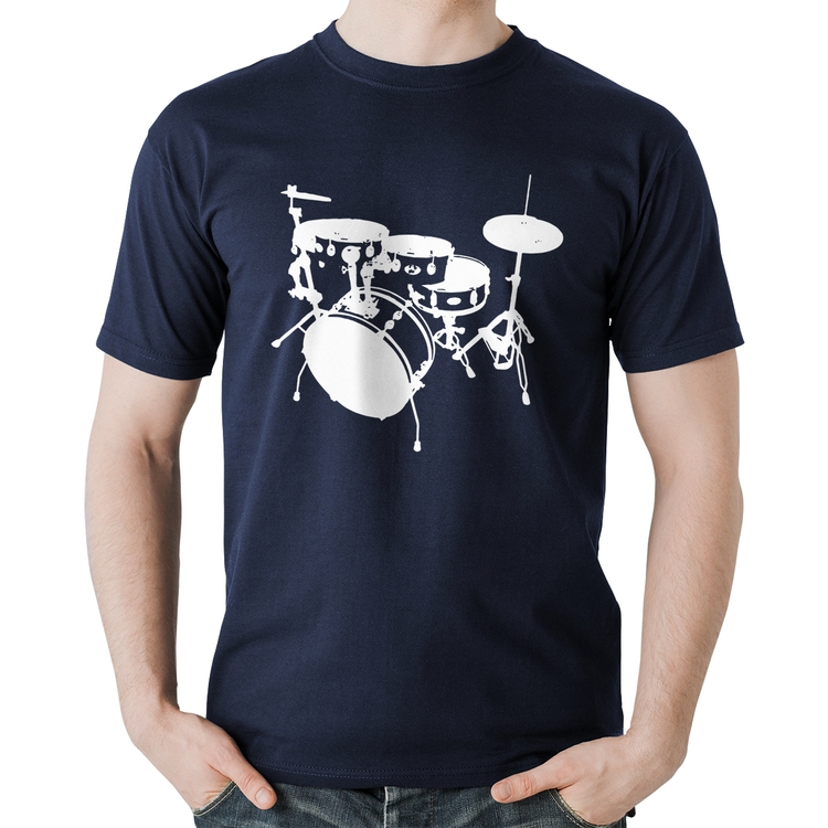 Camiseta Algodão Bateria Música Baterista - Marinho