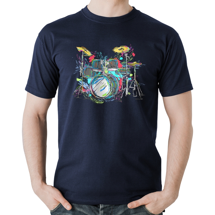 Camiseta Algodão Bateria Arte - Marinho
