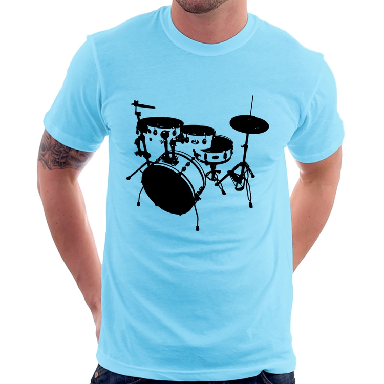 Camiseta Bateria Música Baterista - Azul Bebê