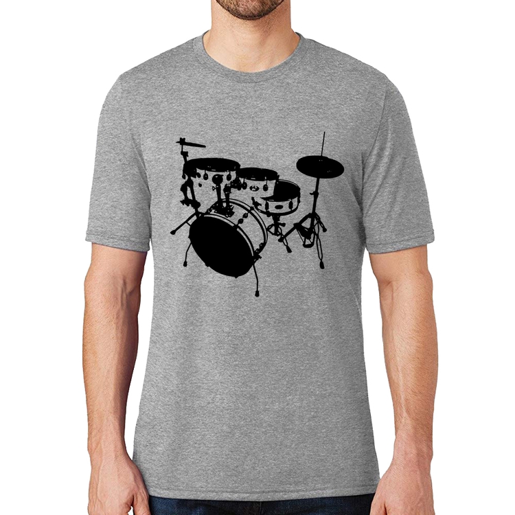 Camiseta Bateria Música Baterista - Cinza