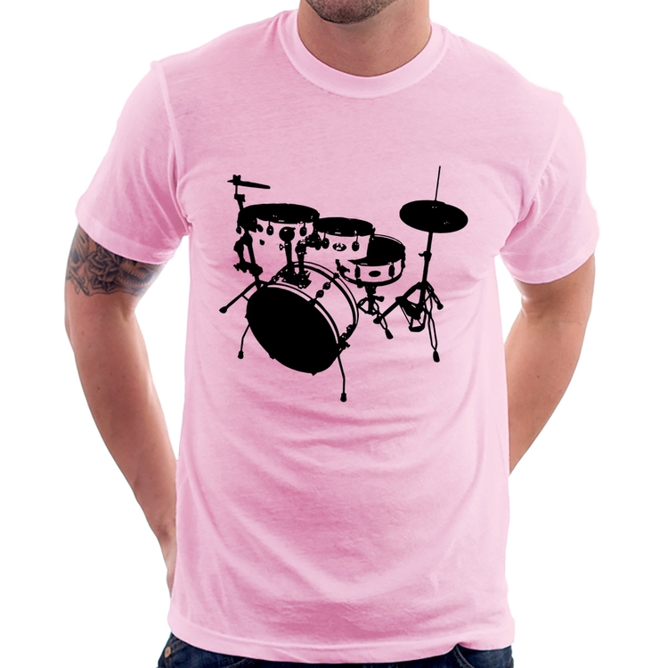 Camiseta Bateria Música Baterista - Rosa Bebê