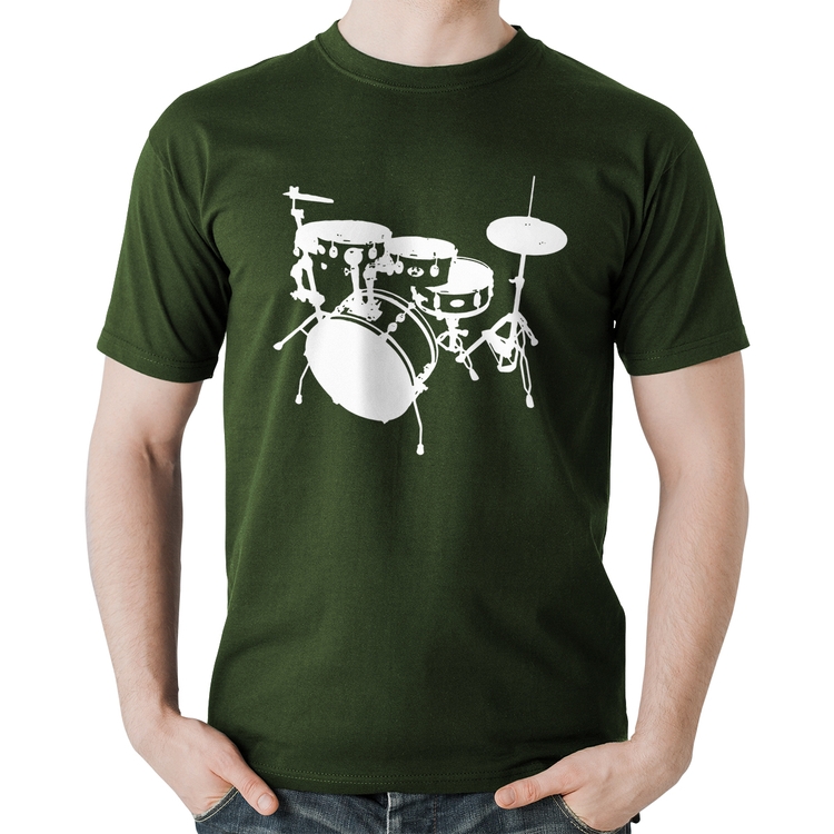 Camiseta Algodão Bateria Música Baterista - Musgo
