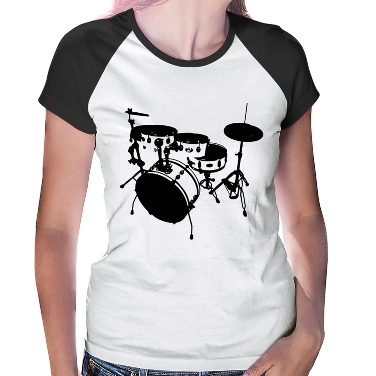 Baby Look Raglan Bateria Música Baterista