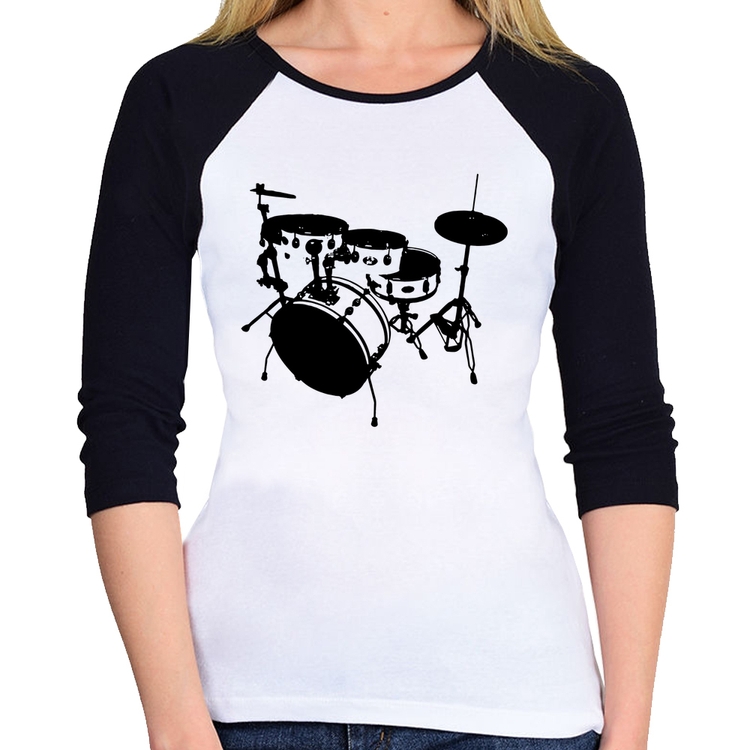 Baby Look Raglan Bateria Música Baterista Manga 3/4