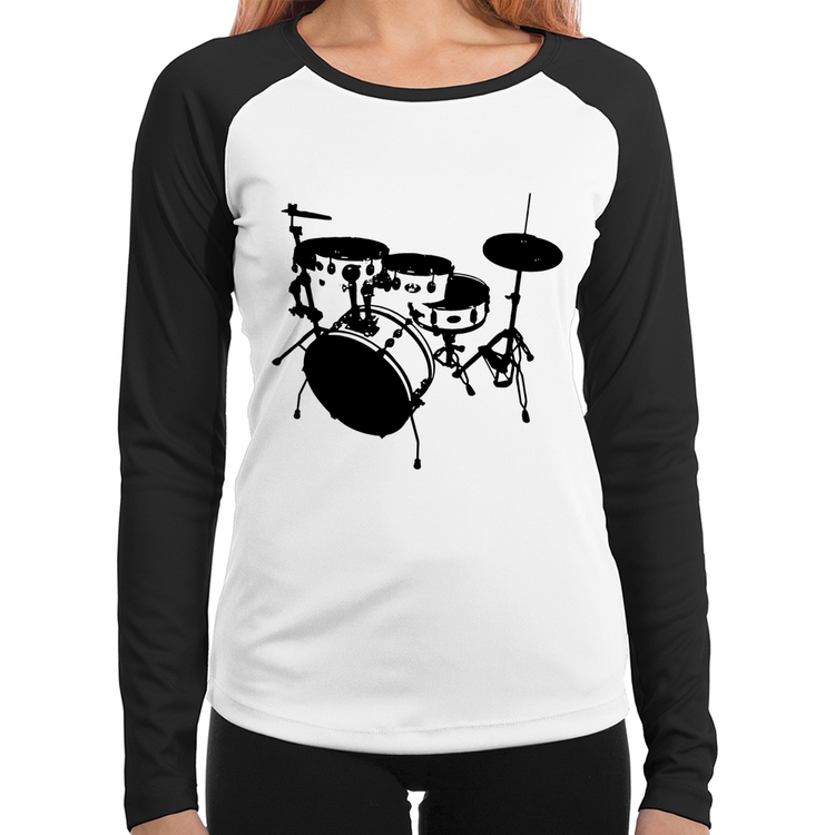 Baby Look Raglan Bateria Música Baterista Manga Longa