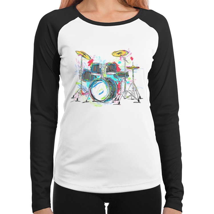 Baby Look Raglan Bateria Arte Manga Longa