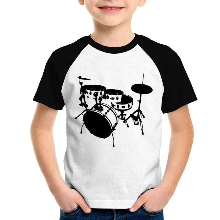Camiseta Raglan Infantil Bateria Música Baterista