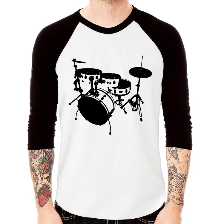 Camiseta Raglan Bateria Música Baterista Manga 3/4