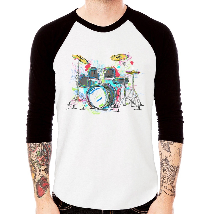 Camiseta Raglan Bateria Arte Manga 3/4