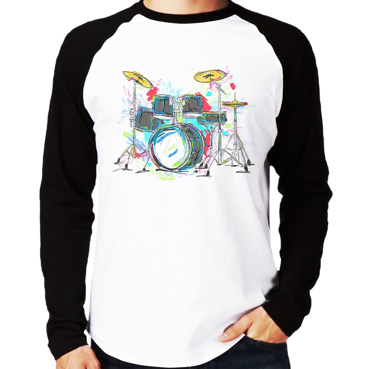 Camiseta Raglan Bateria Arte Manga Longa