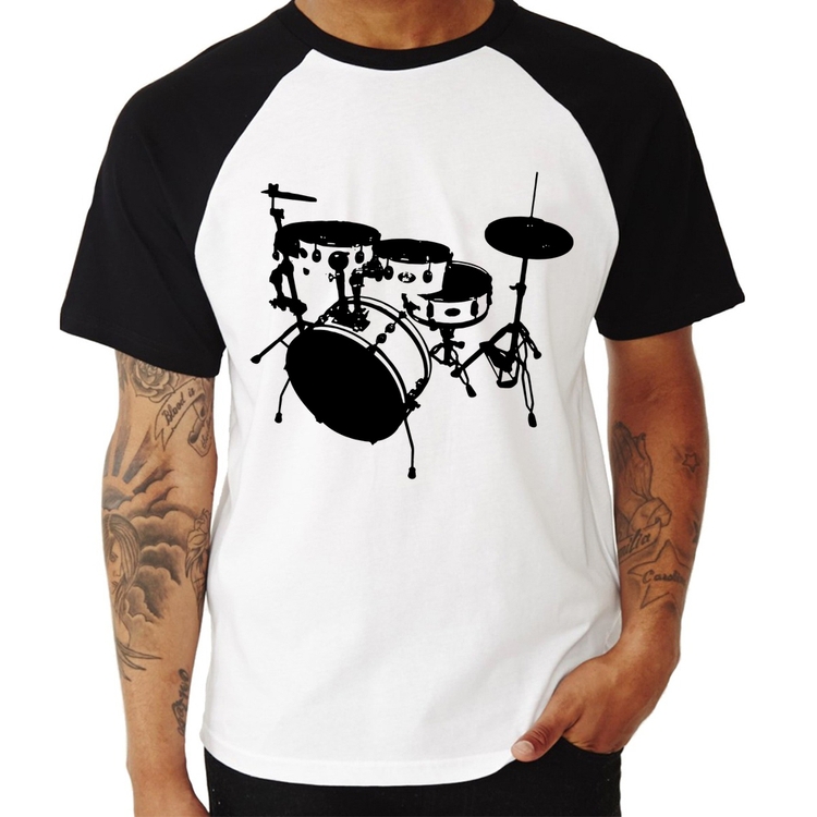 Camiseta Raglan Bateria Música Baterista