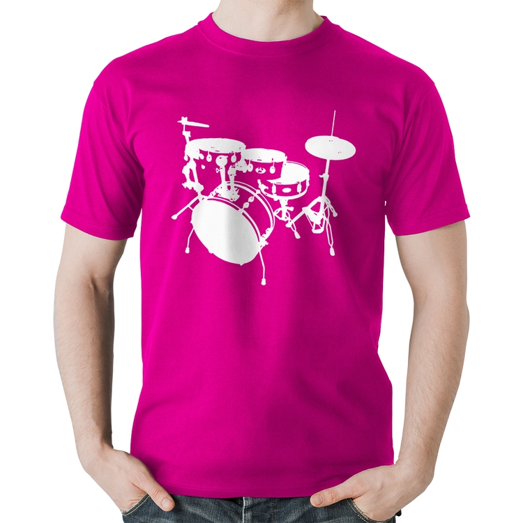 Camiseta Algodão Bateria Música Baterista - Rosa
