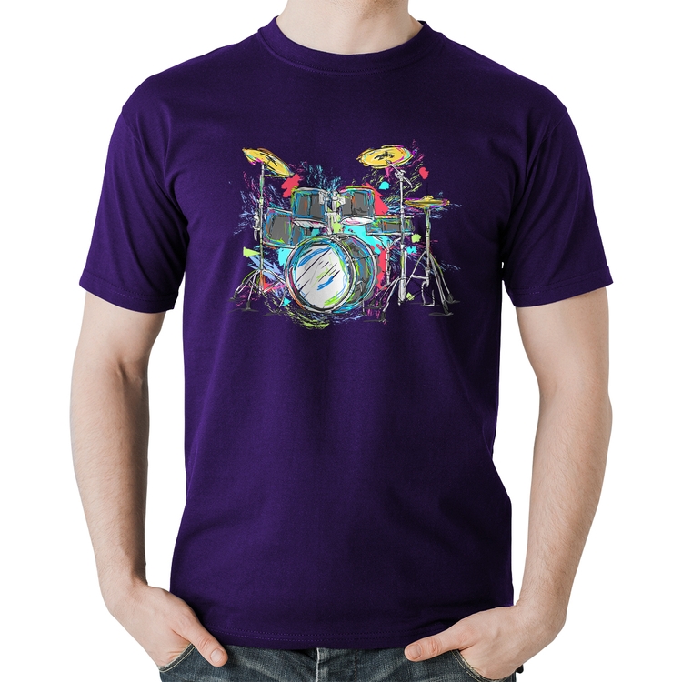 Camiseta Algodão Bateria Arte - Roxa