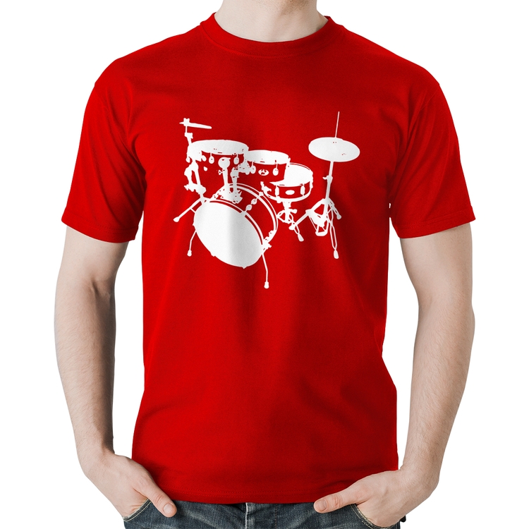 Camiseta Algodão Bateria Música Baterista - Vermelha