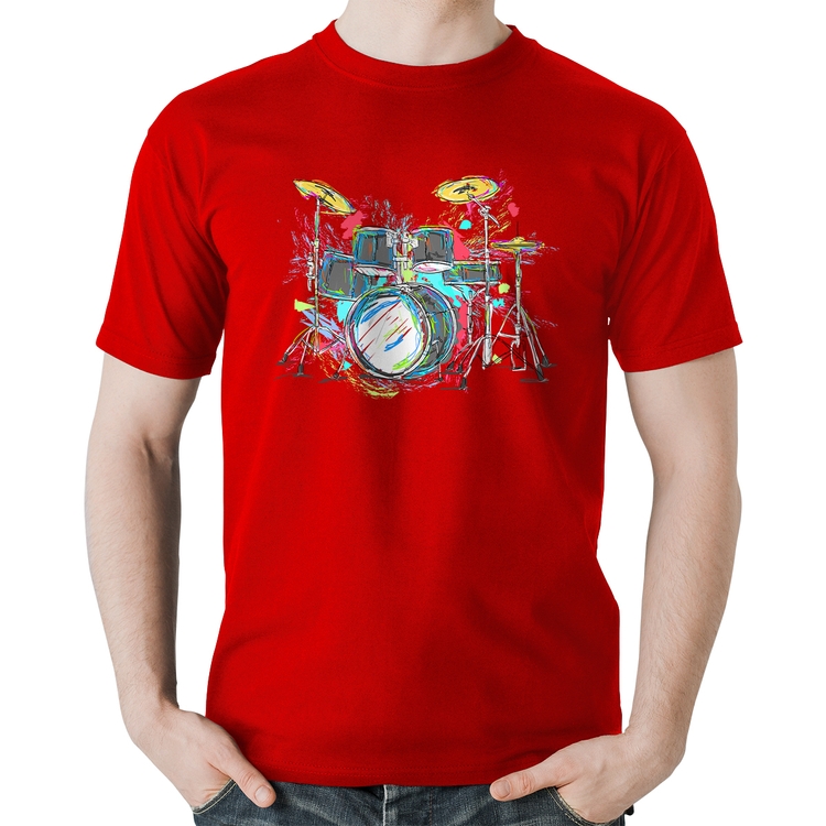 Camiseta Algodão Bateria Arte - Vermelha