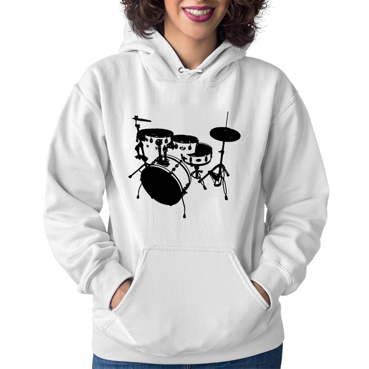 Moletom Feminino Bateria Música Baterista - Branco