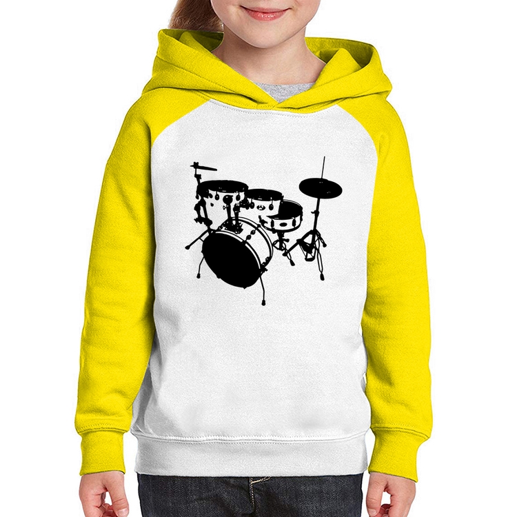 Moletom Infantil Bateria Música Baterista - Branco/Amarelo