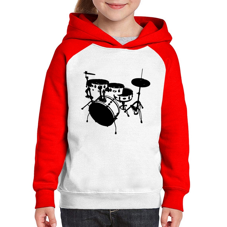 Moletom Infantil Bateria Música Baterista - Branco/Vermelho