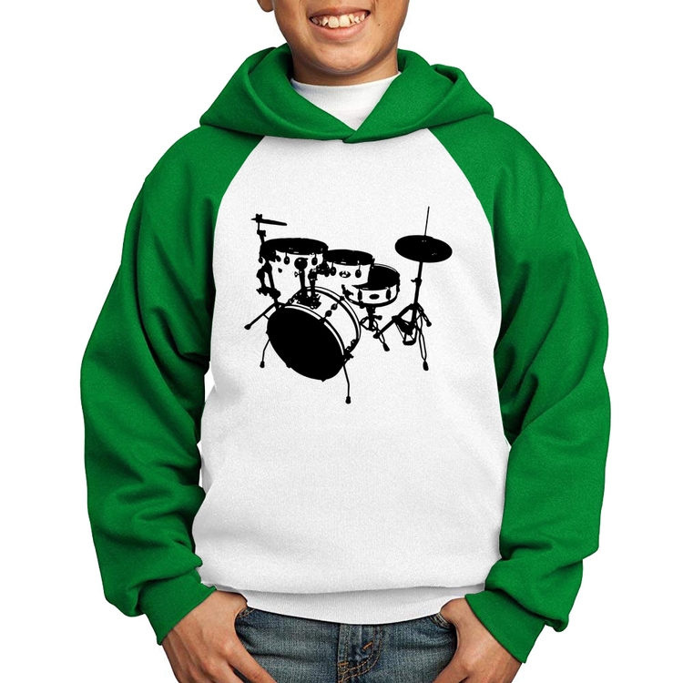 Moletom Infantil Bateria Música Baterista - Branco/Verde