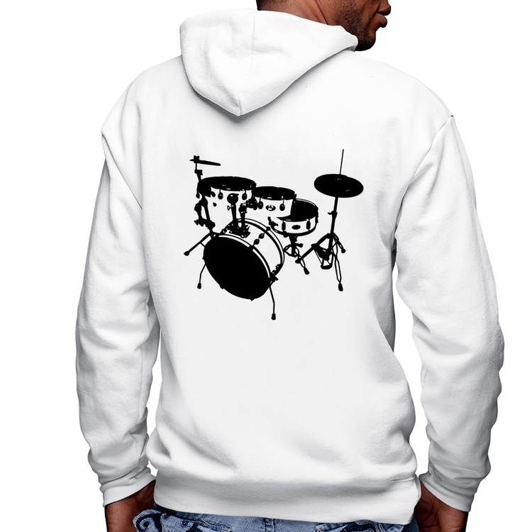 Blusa Moletom Bateria Música Baterista Masculina com Capuz e Zíper - Branca