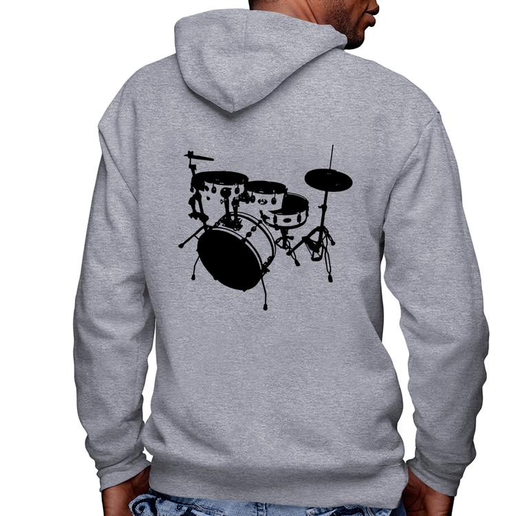 Blusa Moletom Bateria Música Baterista Masculina com Capuz e Zíper - Mescla
