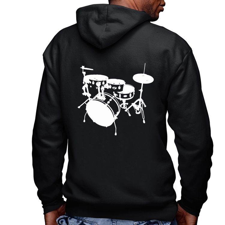 Blusa Moletom Bateria Música Baterista Masculina com Capuz e Zíper