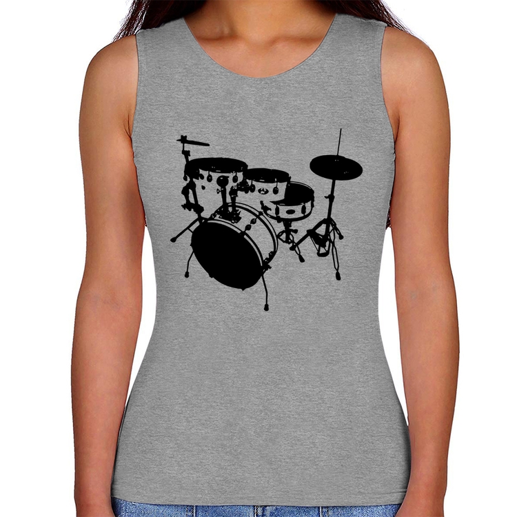 Regata Feminina Bateria Música Baterista - Cinza