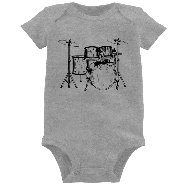 Body Bebê Bateria Música - Cinza