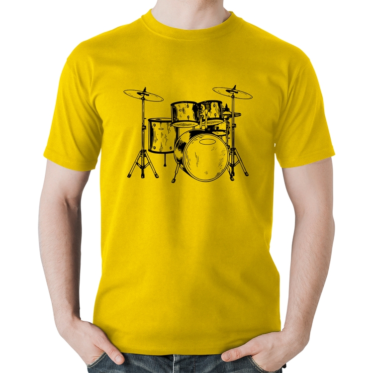 Camiseta Algodão Bateria Música - Amarela