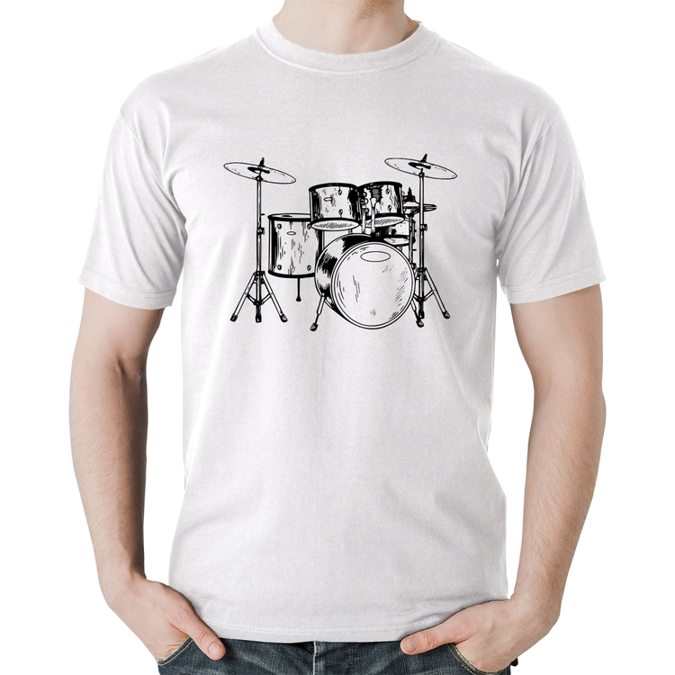 Camiseta Algodão Bateria Música - Branca